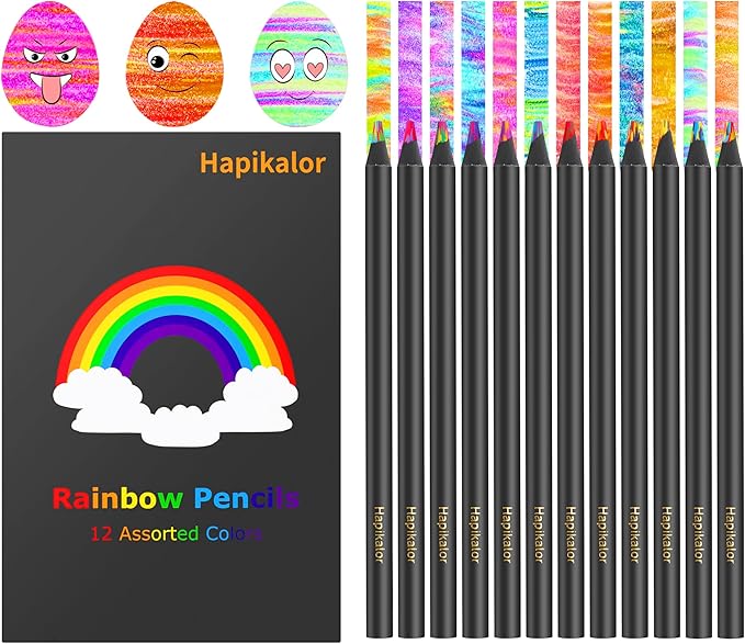 Hapikalor Art Supplies 12 Rainbow Colored Pencils, Teen Girl Boys Gifts Trendy Stuff, Stocking Stuffers for Kids, Birthday Party Favors Arts and Crafts 5-12 Year Old