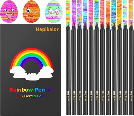 Hapikalor Art Supplies 12 Rainbow Colored Pencils, Teen Girl Boys Gifts Trendy Stuff, Stocking Stuffers for Kids, Birthday Party Favors Arts and Crafts 5-12 Year Old