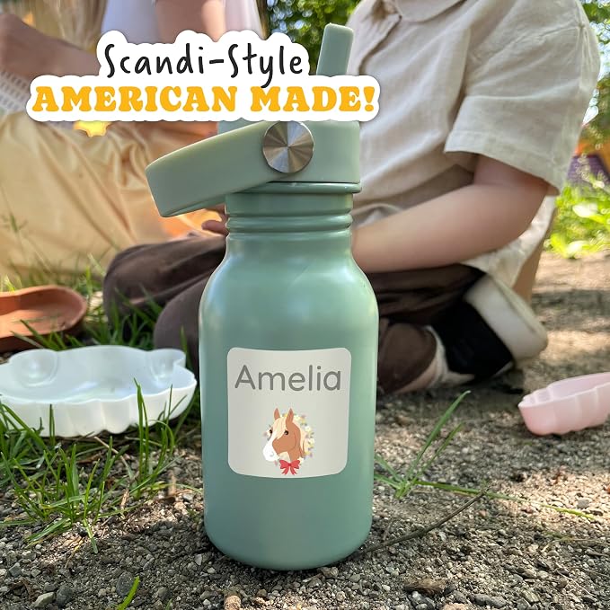 Camp Name Labels for Kids (33) – Custom Waterproof Stickers for Water Bottles, Lunch Boxes, Daycare & School with Unique Designs - Horse