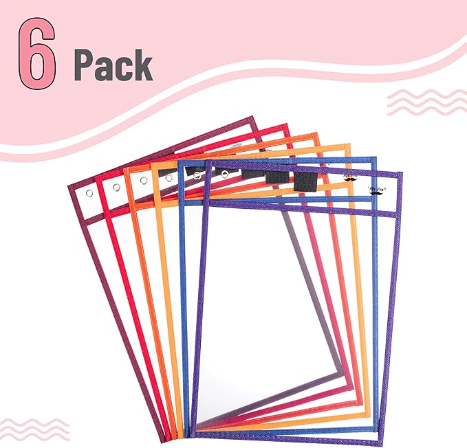 Mr. Pen- Reusable Dry Erase Pocket Sleeves, 10" x 14", 6 Pack, Sunset Color, Clear Plastic Paper Sleeves, Ticket Holders, Clear Plastic Sheet Protectors, Teacher, School, Classroom Supplies