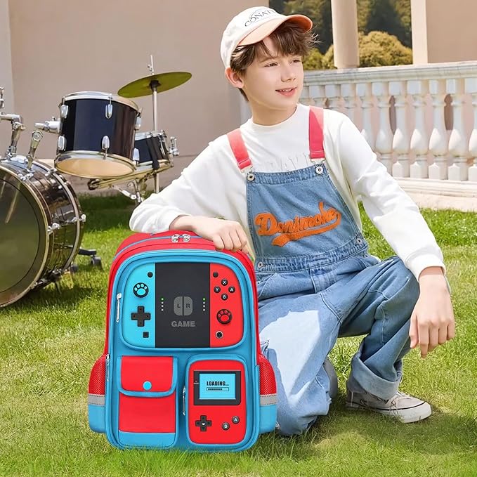 TILYTADLY School Backpack for Boys - Gamer Boys Backpack for Kids Children Elementary Middle School - Students Bag for Ages 6-18,17″ Video Game Bookbag Travel Back Pack
