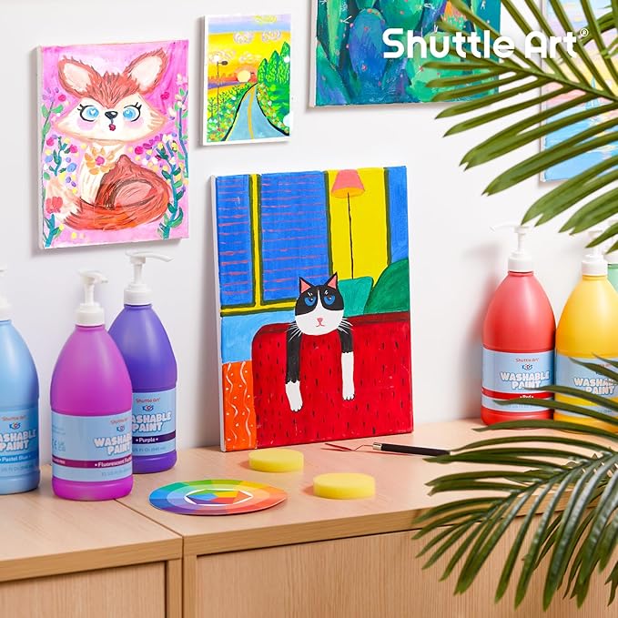 Shuttle Art 15 Colors Washable Paint for Kids, 32 oz Bulk Tempera Paint with Pump, Non-Toxic Kids Washable Paint for Art and Crafts, School & Home Must Haves
