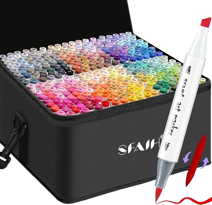 SFAIH Alcohol Markers Brush & Chisel Tip, Complete 321 Color Artist Set