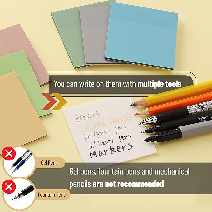 Mr. Pen- Transparent Sticky Notes, 3" x 3", 12 Pads, 600 Sheets, See Through Self-Adhesive Notes for Bible Journaling and Studying, Water-Resistant, Easy to Peel, Clean Removal