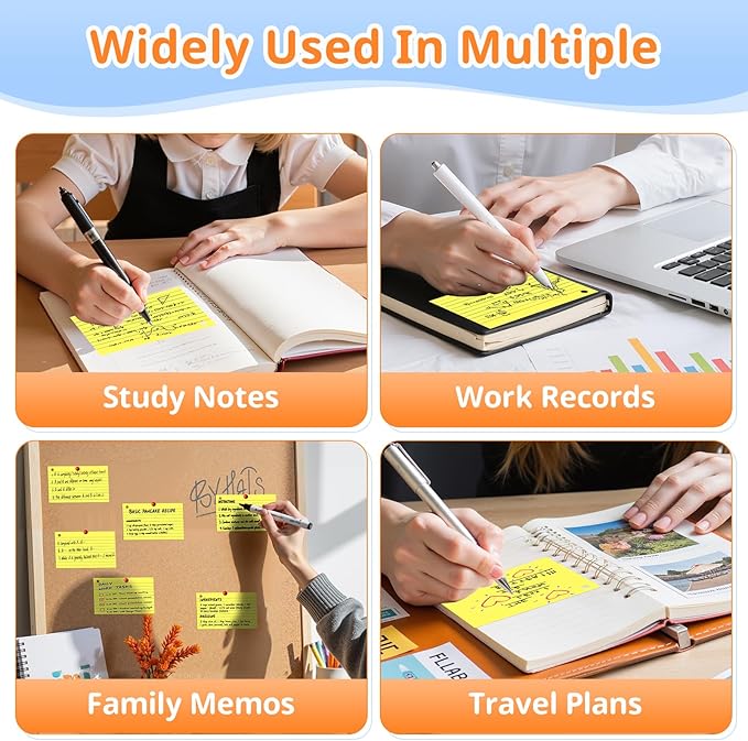 Index Cards 3x5 Inches, 300 PCS, Yellow Flash Cards With Ring, Punched Lined Study Card Ruled Flashcards Notecards, Ruled Front And Blank Back, Note Card for School, College And Home