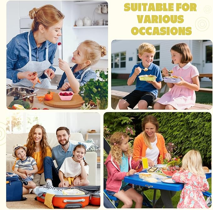 Stainless Steel Lunch Box Kids, 3 Compartments Leak Proof Metal Bento Box, Snack Containers with Condiment Cup, Food Storage Containers With Utensils and Small Cleaning Brush Set, Yellow