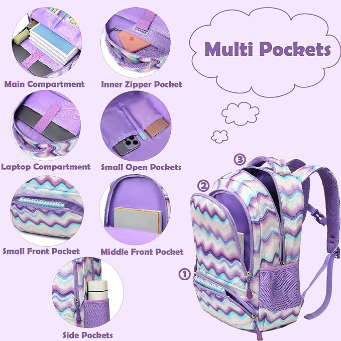 Kimwadalh School Backpack for Girls, Backpack with Lunch Box Pencil Case for Preschool Elementary High School Girls Boys