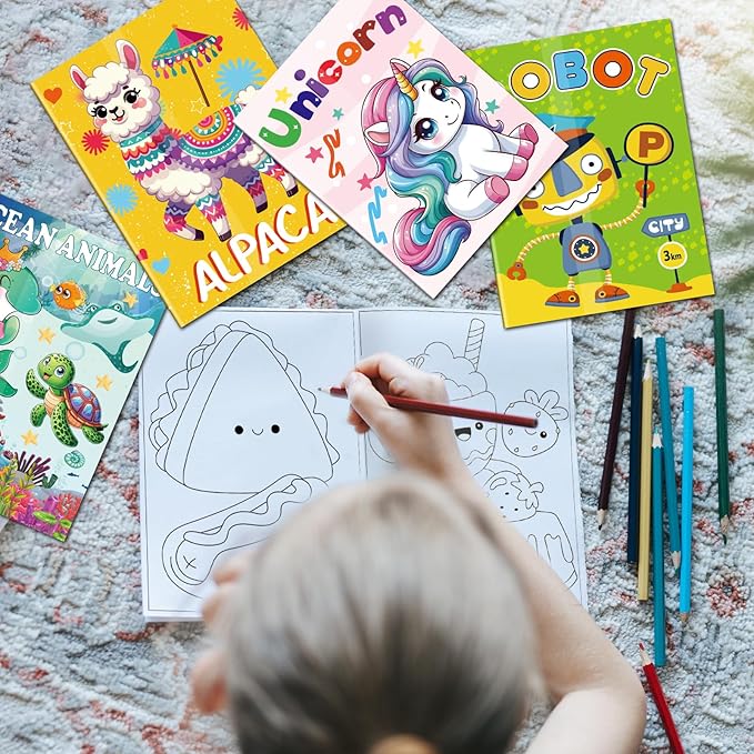 Kalysky 24 Pack Mini Coloring Books for Kids Ages 4-8 (7 * 5.1in), Party Favors Bulk Coloring Books for Toddlers 1-3, 288 Different Illustrations, Birthday Goodie Bags Stuffers for Boys Girls