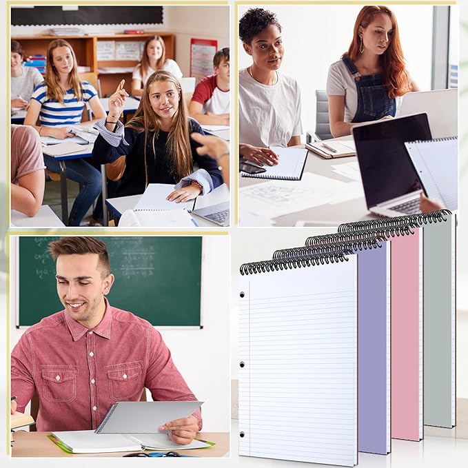 MotiMind 3 Pack 8.5" x 11" Top Spiral Notebook with 3 Hole Punched Legal Pads Notepad 50 Sheets Hard Cardboard Paper Wirebound Notepad for Office School Business (College Ruled,White)