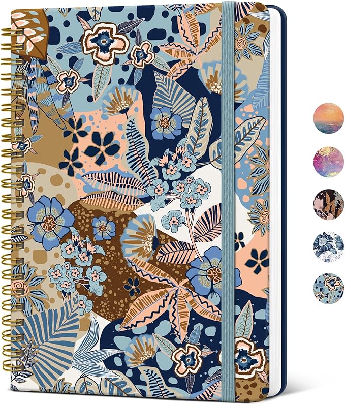 ZOTIA Lined Spiral Journal Notebook for Women, A5 College Ruled Journals for Writing, Hardcover Notebooks for Work, Note taking and Office School Supplies,140 Pages - Lineage Floral