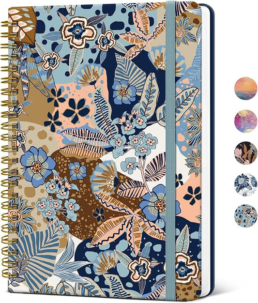 ZOTIA Lined Spiral Journal Notebook for Women, A5 College Ruled Journals for Writing, Hardcover Notebooks for Work, Note taking and Office School Supplies,140 Pages - Lineage Floral