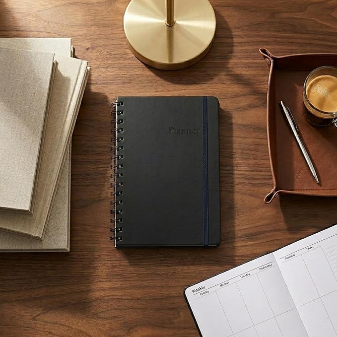 Undated Monthly and Weekly Planner - 12 Month Calendar Planner Notebook with Week Days - Hardcover Undated Planners Blank Agenda Book - A5 Black