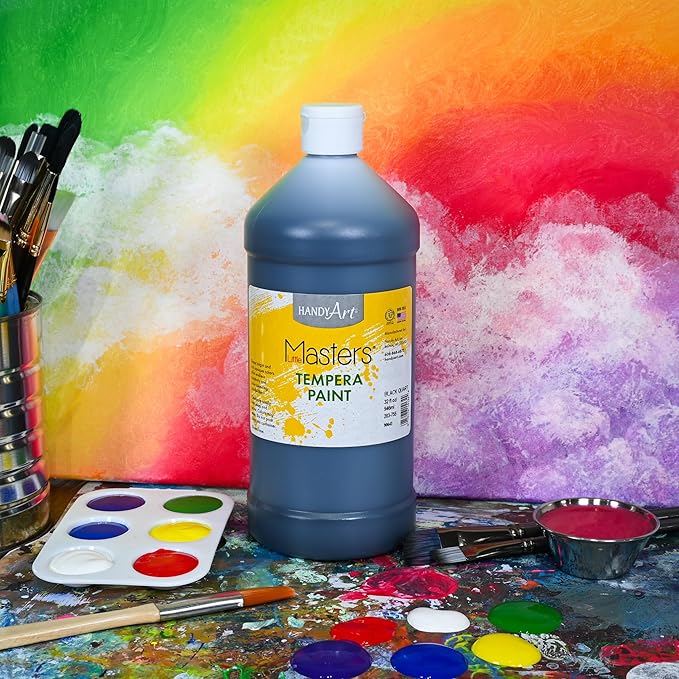 Handy Art Little Masters Tempera Paint, Black, 32 oz Bottle, Bright & Mixable, High Opacity, Washable Colors for Classroom, Students, Kids, Young Artists, Safe & Non-Toxic, Made in USA