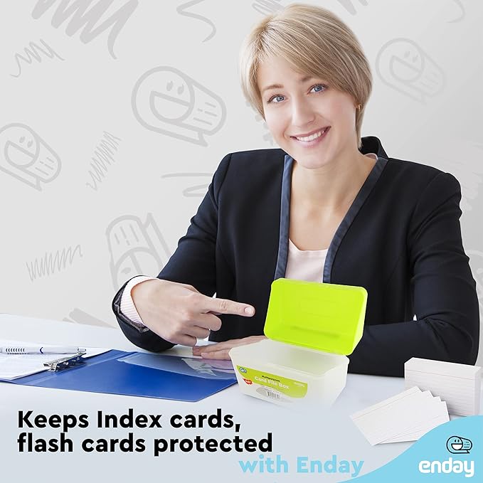 Enday Index Card Box Green 3x5 Index Card Holder, Index Card Organizer, Flash Card Holder, Holds 250 Cards.