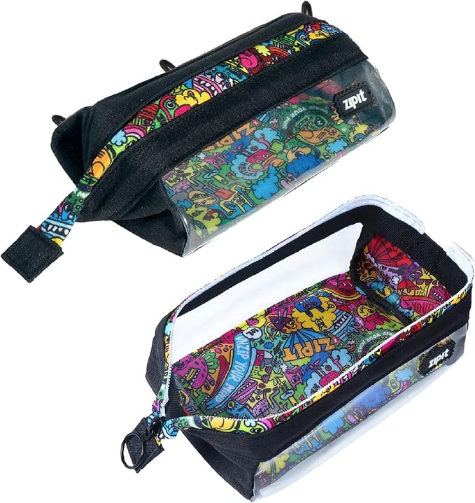 ZIPIT Lenny Clear Pencil Case, Wide-Opening Zipper Pouch for Girls and Boys | Aesthetic pouch for school, machine washable, colorful lining, holds 55 pens & pencils, doubles as a makeup case for travel