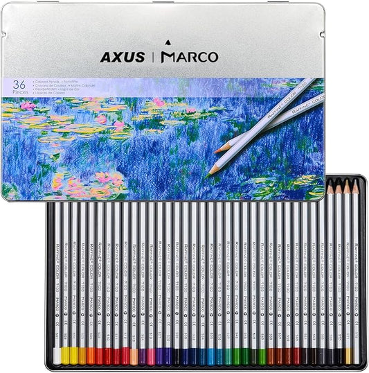Oil-Based Colored Pencils, 36 Colors - Wooden Hexagonal Barrel, Iron Box. Ideal for Sketching, Illustrations, Doodling & Design. Great for Art Lovers & Pros. (RAFFINÉ 7100 Series-36 Colors)