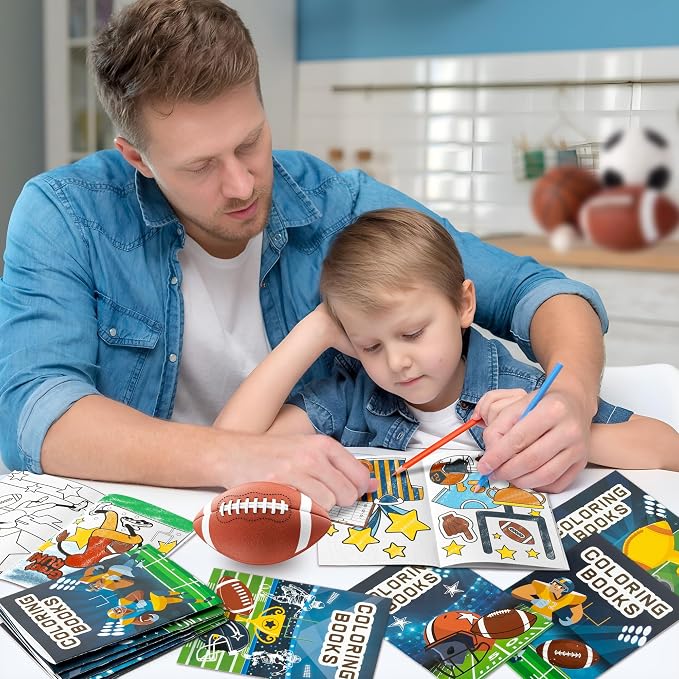 Dvbonike 48Pcs Football Coloring Books Sport Themed DIY Color-in Pages | Football Helmet Glove Trophy, Drawing Booklet Bulk, Party Favors, Gifts, Classroom Reward, School Supplies, Art Activity