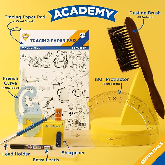 ALVIN Academy Drafting, Drawing and Design Essentials Kit | 13 Pieces | Class Tools for Geometry, Architecture and Engineering Students | - Model DDKE2