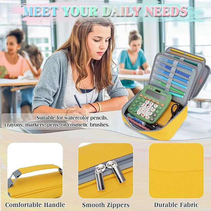 Large Pen Pencil Case,VONXURY High Capacity Art Colored Pencil Pouch Portable Stationery Organizer With 2 Detachable Layers 54 Slots Multiple Zipper Pockets for School Office College