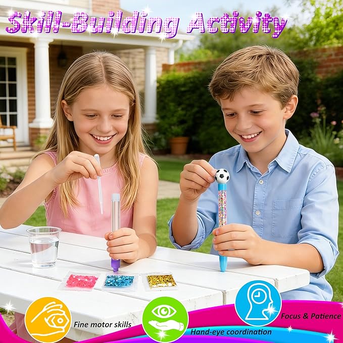 MOMUSE DIY Pen Making Kit, Fun Pen Creator Studio – Make 6 Sparkly Glitter Pens & Stitch Your Own Pen Holder, Creative Craft Toy Sewing Kits for Kids Girls Tweens 6 7 8 9 10 11 12 Birthday Gift