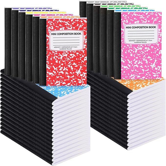 72 Pack 4.5" x 3.25" Mini Composition Notebooks Bulk 12 Color College Ruled Half Composition Notebook Narrow Ruled Small Pocket Marble Journal 60 Sheets for Students Office School Supplies