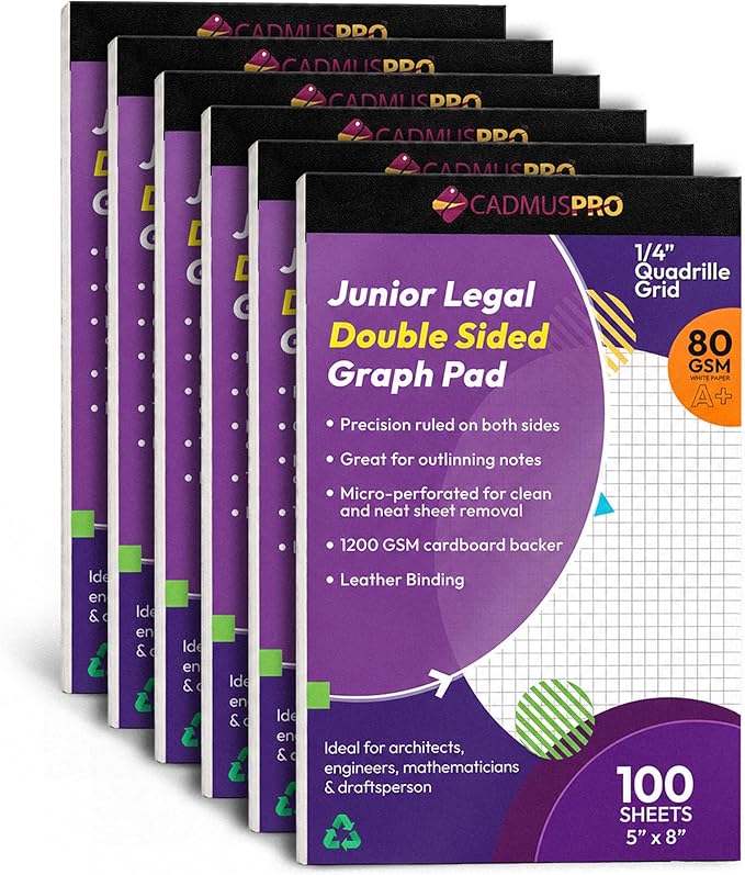 Graph Paper Pad 5x8 Inches, 4 Pack 400 Sheets, Double-Sided 1/4 Inch Quadrille Grid 80 GSM Writing Pads for Math, Engineering, Drafting, Sketching, School and Office