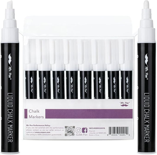 Erasable White Chalk Markers, 8 Pack, Reversible Tip by Mr. Pen