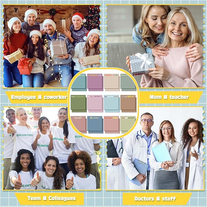 Yinder 24 Pcs Inspirational Sticky Notes Cute Motivational Sticky Notes Pad End of Year Employee Appreciation Gifts Bulk for Teacher Nurse Coworkers Office Supplies 3 x 3'' (Thank You,Morandi Color)