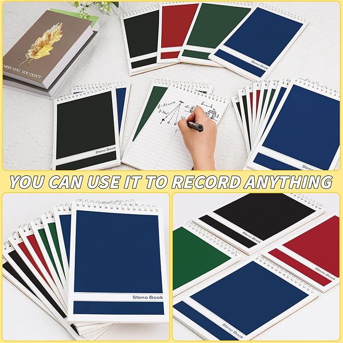 16 Pack Steno Pads 6 x 9 in Top Spiral Notebook Bulk Pack 4 Classic Color Note Pad 960 Total Sheets Gregg Rule Steno Notebooks for School Office Home Students Teachers Organized Daily Notes Planners