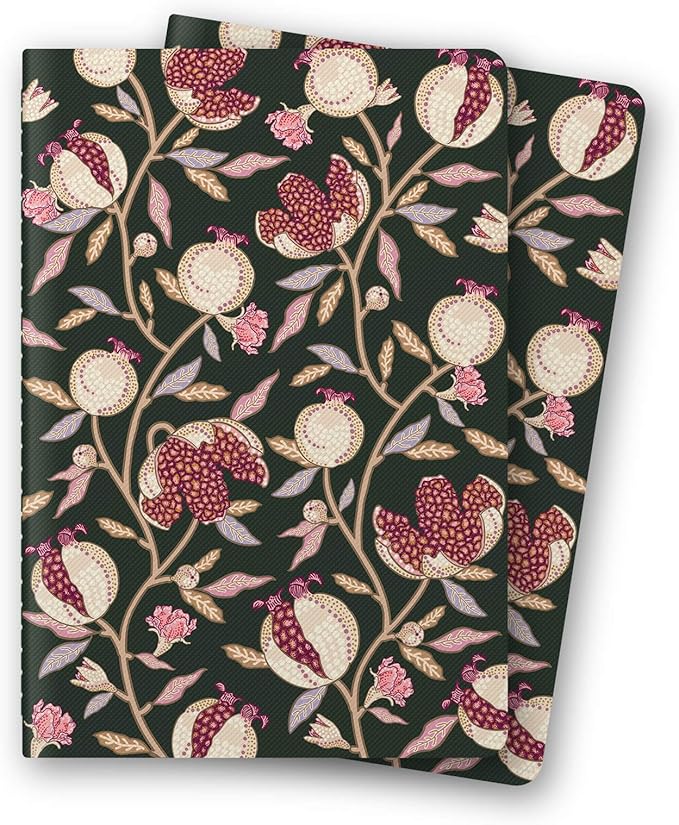 Stitched Composition Notebooks 2-Pack with Unique Art Designed Cover, A5 Lined Diary (8.2"L*5.5"W), Lay Flat Design, Thicked Paper Writes Smoothly for School and Office (Pomegranate)