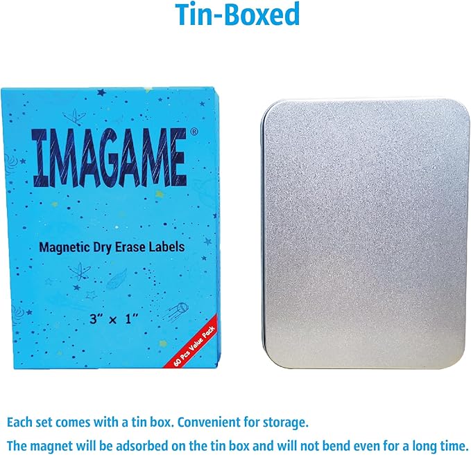 IMAGAME Magnetic Dry Erase Magnets Labels 3x1 inches, Reusable Name Tags, Organizing Schedules in Office/Classroom. Work on Fridge/White Board (Yellow 60Pcs)