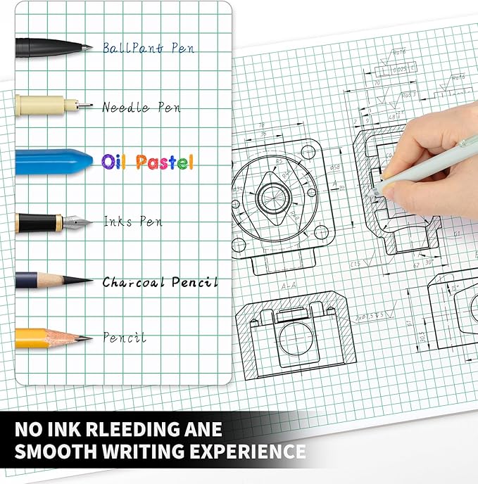 Engineering Graph Paper Pads, 11"x17 "Grid Paper, 4x4 Graph Ruled, 50 Sheets Landscape, Easy-Tear Glue-Bound, 11"x17" Cardboard Backing, for Drafting, Engineering, Architect Designers
