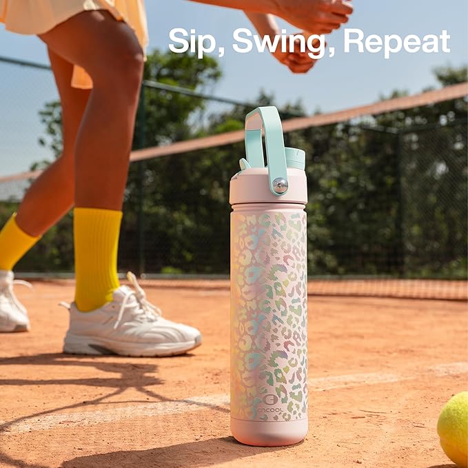 ENCOOL Insulated Water Bottle with Straw Stainless Steel Water Bottle, Leak-Proof, BPA-Free, Double Wall Vacuum Keeps Cold for 24 Hours for Sports, Travel, School (26 oz, Pastel Leopard)