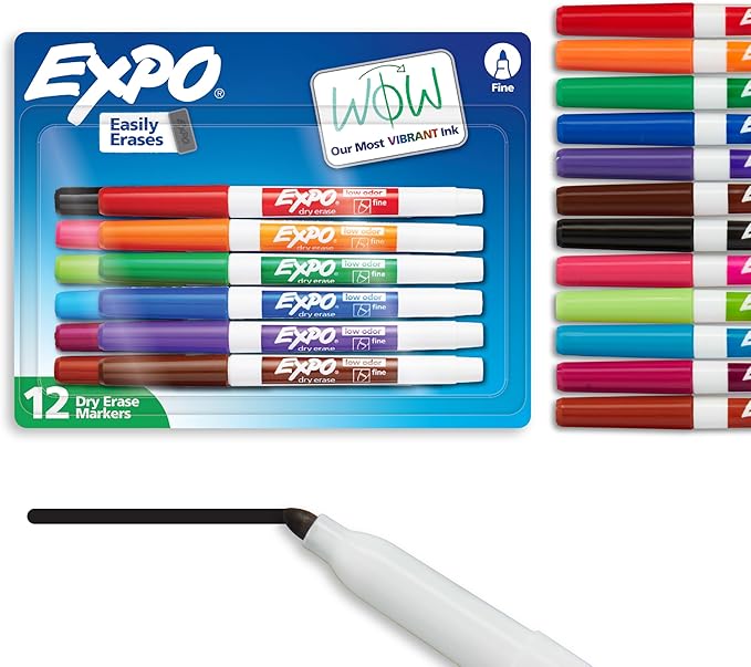 EXPO Dry Erase Markers, Low Odor Ink, Assorted Colors, Fine Tip,Back to School, Teacher, Classroom, Office Supplies (Pack of 96)