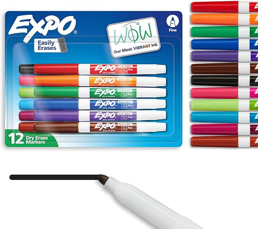 EXPO Dry Erase Markers, Low Odor Ink, Assorted Colors, Fine Tip,Back to School, Teacher, Classroom, Office Supplies (Pack of 96)