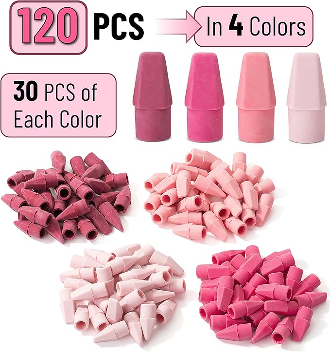 Mr. Pen- Pencil Erasers Toppers, 120 Pack, Pink Shades, Erasers for Pencils, Pencil Top Erasers, Pencil Eraser