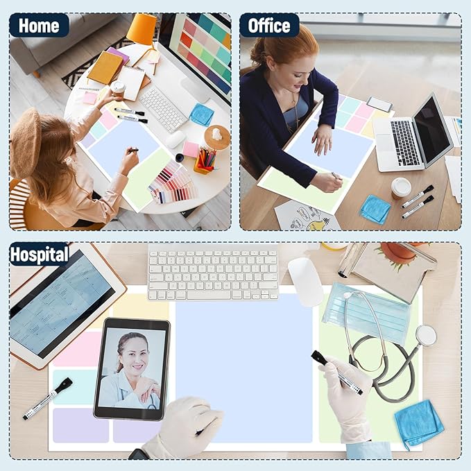 Dry Erase Desk Mat, Large Mouse Pad, Erasable Writing White Board for Making Plans, Self Adhesive Desktop Protector with 2 Wet Erase Markers & 1 Eraser for Home Office School 36"x16" (Pastel)