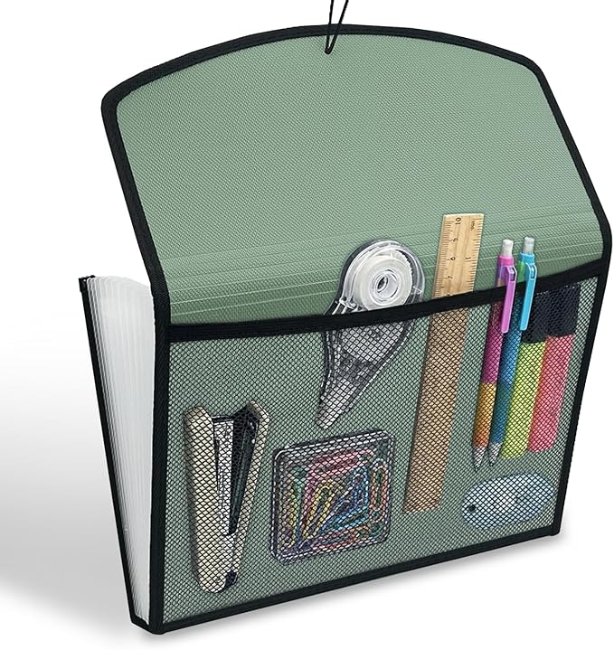 H4D 13-Pocket Accordion File Organizer with Mesh Pocket, Expanding File Folder with Tabs, Expandable Document Organizer for Home Office School, Letter Size, Sage