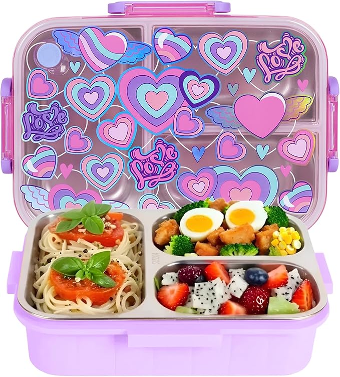 Stainless Steel Bento Lunch Box for Kids, 800ml/27oz BPA-Free Leak-Proof Food Containers with 3 Compartments, Freezer & Dishwasher Safe, Back to School Students Lunches Size for Ages 3-7