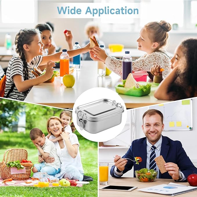 2 PCS Bento Boxes, 550 ML Stainless Steel Lunch Boxes, Food Storage Containers, Portable Metal Lunch Containers, Lockable Clips to Leak Proof, Reusable Dishwasher Safe Lunch Snack Boxes