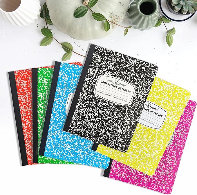 PARTH iMPEX 12 Pack Bulk Composition Notebooks College Ruled, 200 Pages (100 Sheets), 9-3/4 x 7-1/2, Hard Cover College Ruled Notebooks, Assorted Colors Composition Notebook For School Office