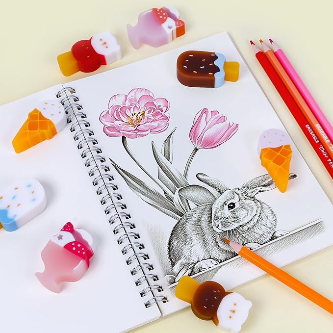 Smilo Scented Ice Cream Erasers 8 Pack - Realistic Food Shape Novelty Pencil Erasers, Classroom Prizes, Goodie Bag Fillers, Homework Rewards & Gifts