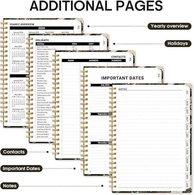 Planner 2026-2027, Academic Year Monthly and Weekly Calendar Planner, Jul 2026 - Jun 2027, Hardcover Teacher Student Planning Agenda book with Tabs, Perfect for School Office Supplies, 8.5" x 11" - Wild Rose