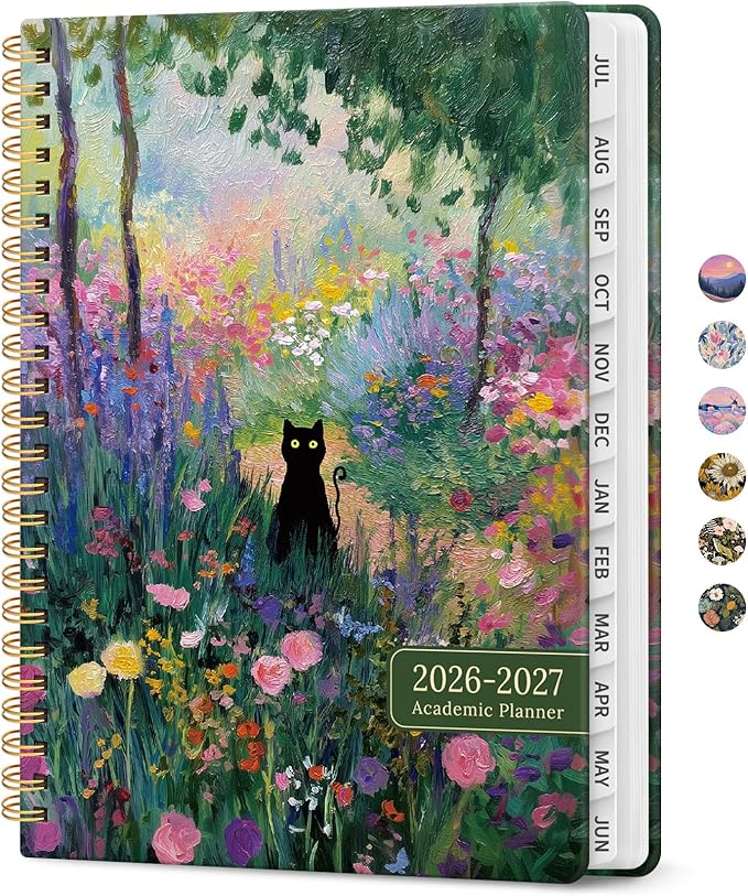 Planner 2026–2027, Academic Monthly Weekly Spiral Calendar, July 2026 – June 2027, Hardcover Agenda Notebook with Tabs, 6.3" x 8.5", Perfect for Students, Teachers, School & Daily Planning - Midnight Garden