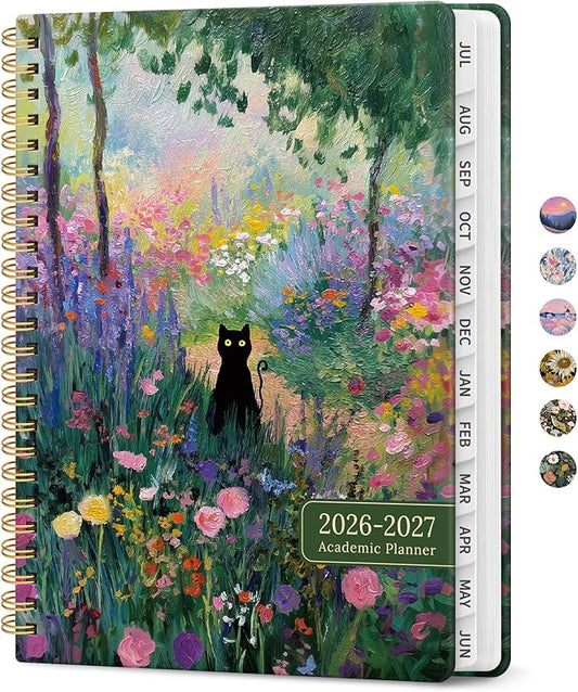 Planner 2026–2027, Academic Monthly Weekly Spiral Calendar, July 2026 – June 2027, Hardcover Agenda Notebook with Tabs, 6.3" x 8.5", Perfect for Students, Teachers, School & Daily Planning - Midnight Garden