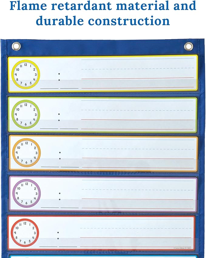 Carson Dellosa 13” x 36” Visual Schedule for Kids Pocket Chart, Organizer and Dry Erase Cards with Customizable Clocks, Circle Time Learning Center and Classroom Teaching Supplies