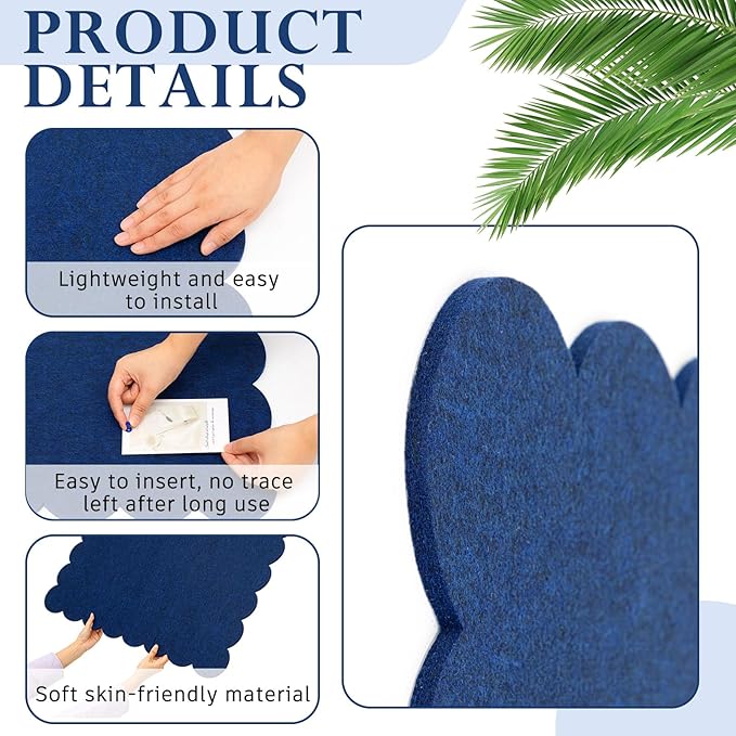 Mooliwe Scalloped Felt Bulletin Board 48 x 36 Inches Foldable Dark Blue Pin Cork Board Alternative for Wall, 4' x 3' Trifold Picture Vision Self Adhesive Bulletin Decorative