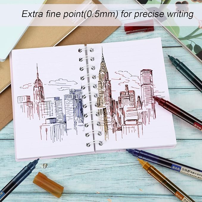 Frienda 12 Pcs Rolling Ball Pen 0.5 mm Japanese Pen,Retro Colors and Black