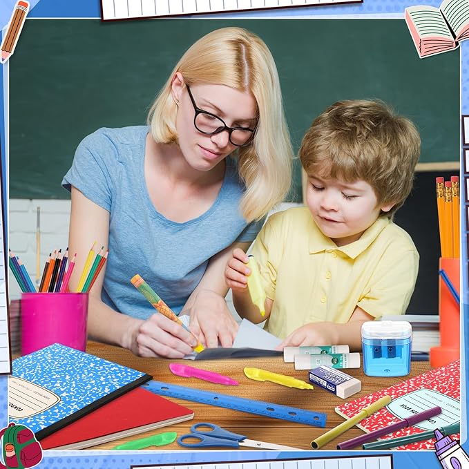Gilprop 72 Pcs School Supplies Gift Box Set, Back to School Supplies Primary Middle College Bundle Essential Stuff Bulk Pen Notebook Colorful Stationery for Teacher Student Classroom