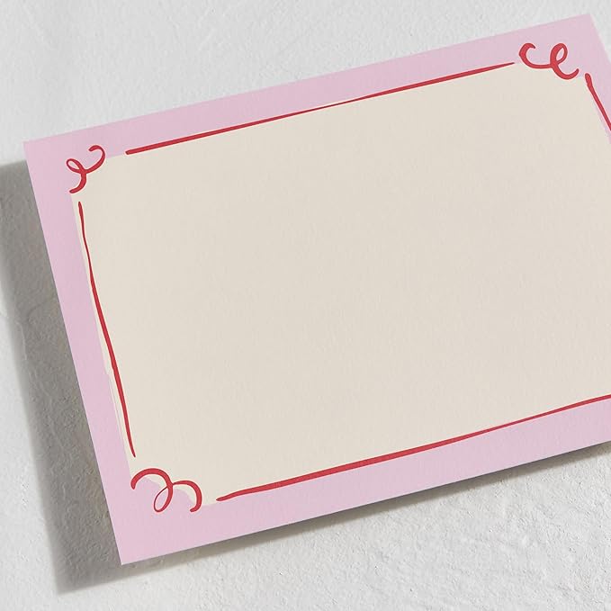 Minted Curly Corners Stationery Set, Set of 10, Flat Note Cards & Envelopes for Invitiations and Handwritten Thank You Messages, Pink Hand-Drawn Frame Design, Gifts for Women, Luxurious Paper